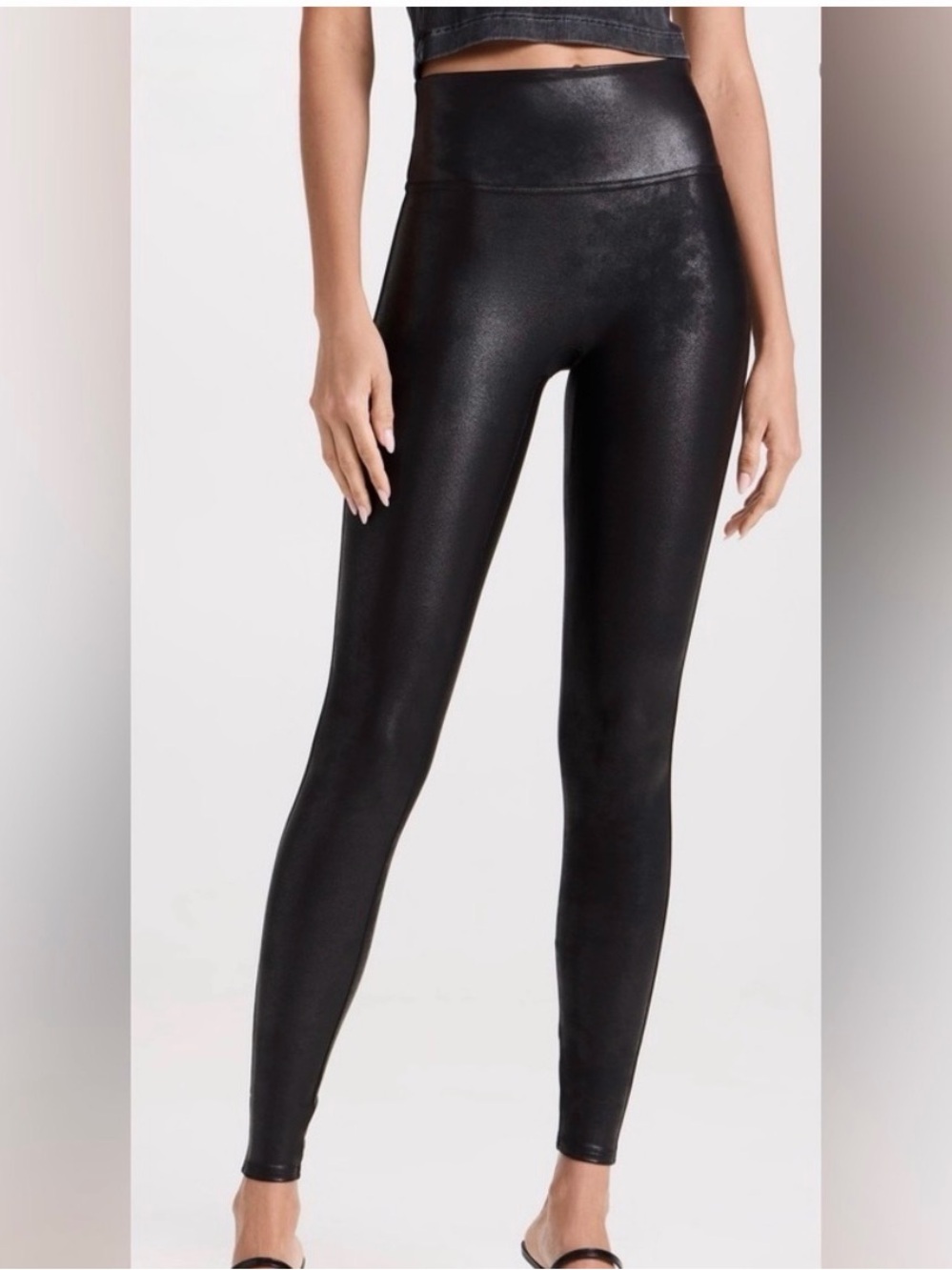 SPANX Shiny Black High-Waist Faux-Leather Leggings